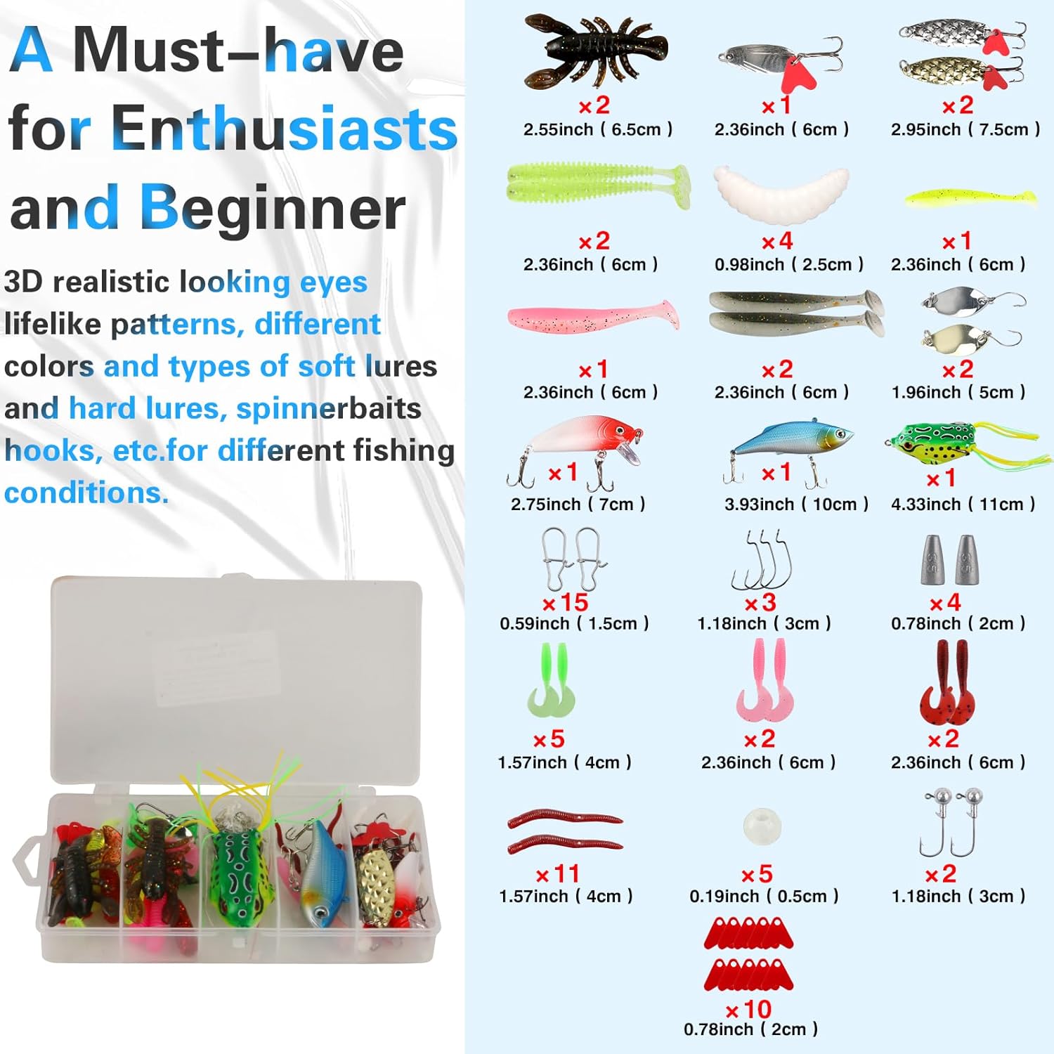 mouhike 113Pcs Fishing Tool Kit, Fishing Bag, Fishing Pliers Hook Remover, Fish Lip Gripper, Fishing Lures Hook Tackle Box, Handheld Digital Scale, Ice Fly Fishing Gear Accessories Set Fishermen Gift