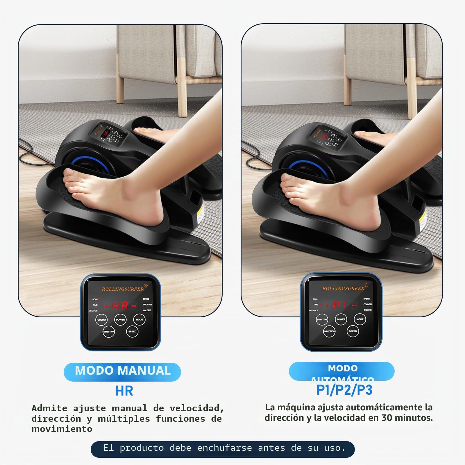 Rollingsurfer Mini Elíptica Eléctrica, Maquina Eliptica Bajo Escritorio con Monitor LCD y Control Remoto, Velocidad Ajustable, Silenciosa Ejercitador de Piernas para Ancianos y Adultos