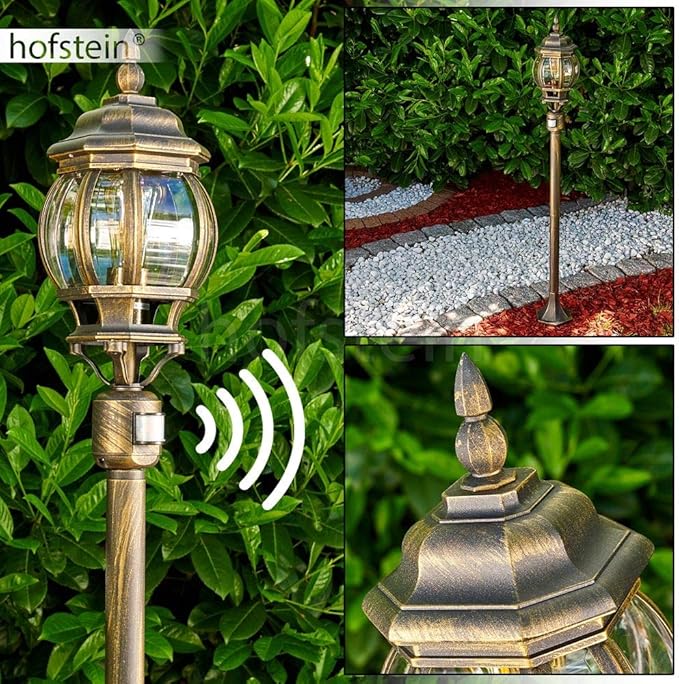 hofstein Lentua Outdoor Lamp with motion detector, cast aluminum in brown/gold with plastic discs, standing lamp 130 cm, retro/vintage garden lamp, E27 socket, IP44, without light bulbs photo 2
