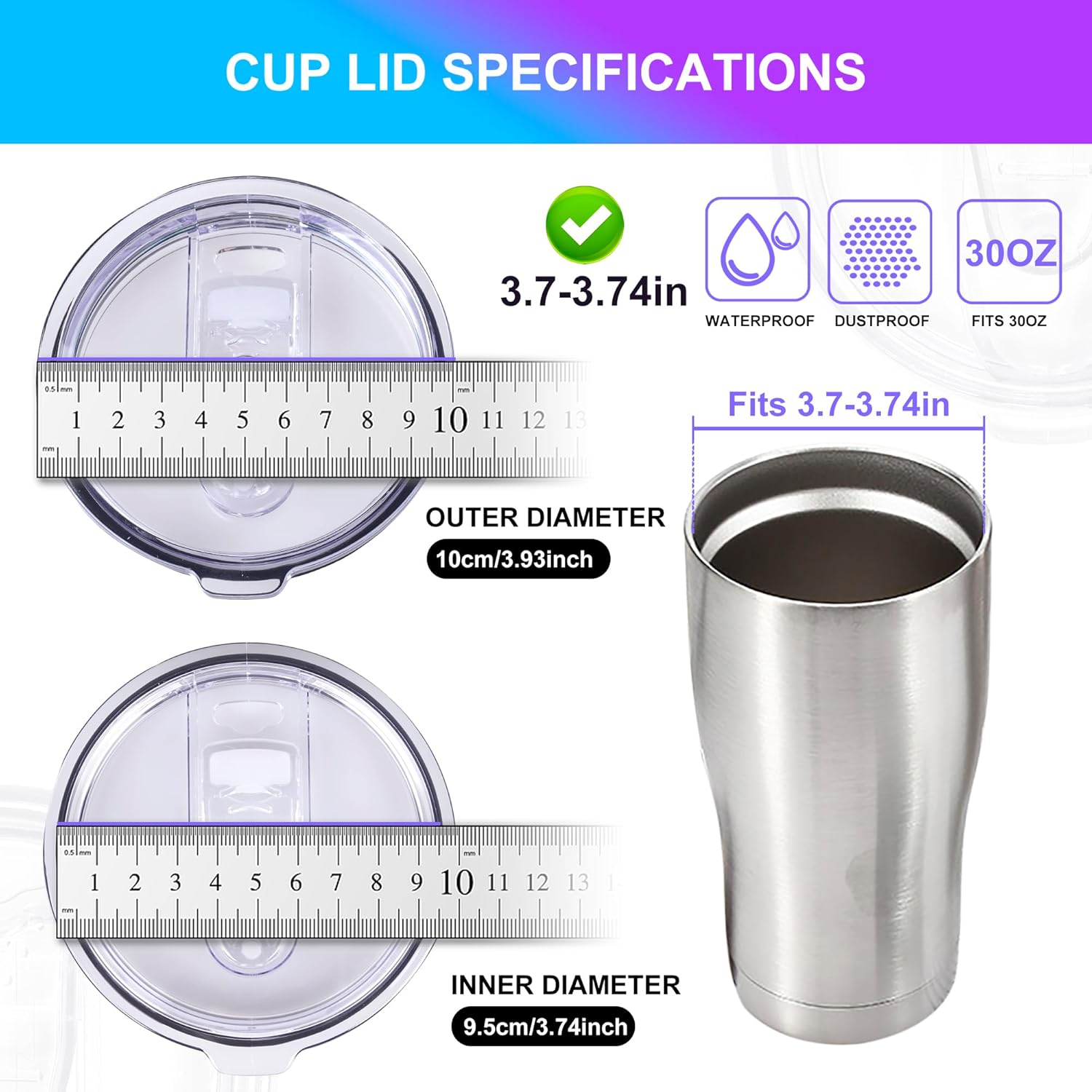Stainless Steel Cup Leak-proof Replacement Lid and Non-slip Travel Mug Handle Cup Holder, Fits Various 30 oz Cups - Image 2