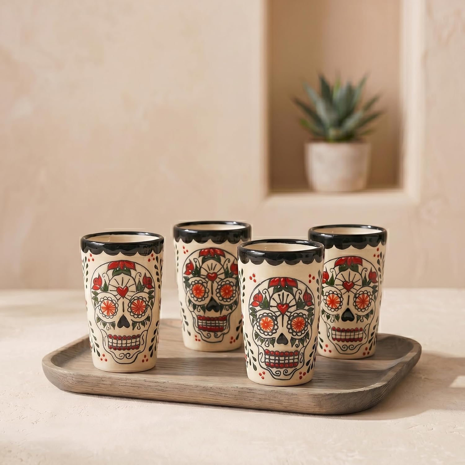 Tequila Shot Glasses, Talavera Mexican Sipping Glasses, Set of 4