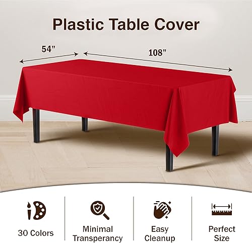 Miniatura 3 de Exquisito mantel rectangular de plástico Party Solids rojo, 54 x 108 pulgadas, paquete de 4