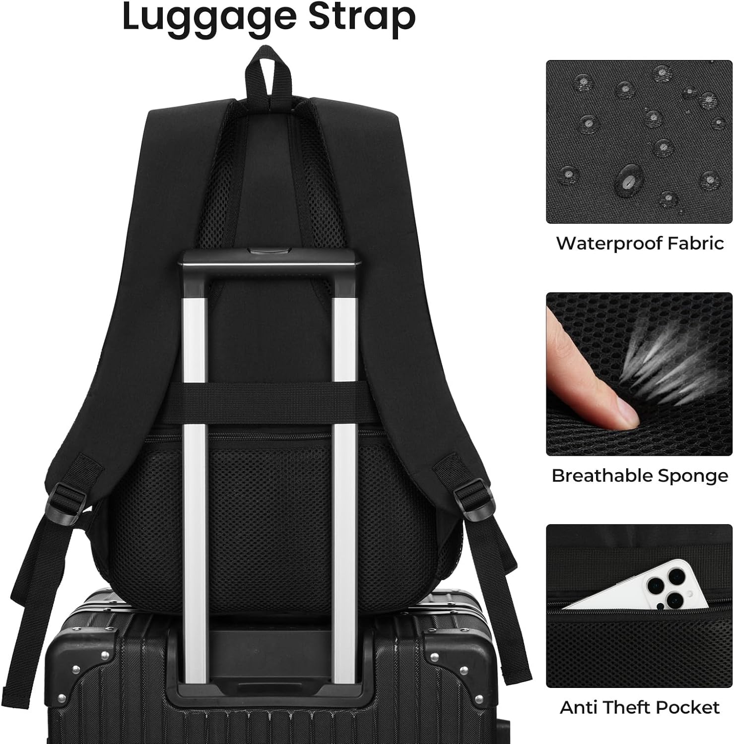 YAMTION Laptop Backpack for Men and Women, Black Backpack, School Backpack for Boys and Girls, Bookbag, Work Backpack with USB Charging Port Fits 15.6 Inch Laptop and Notebook