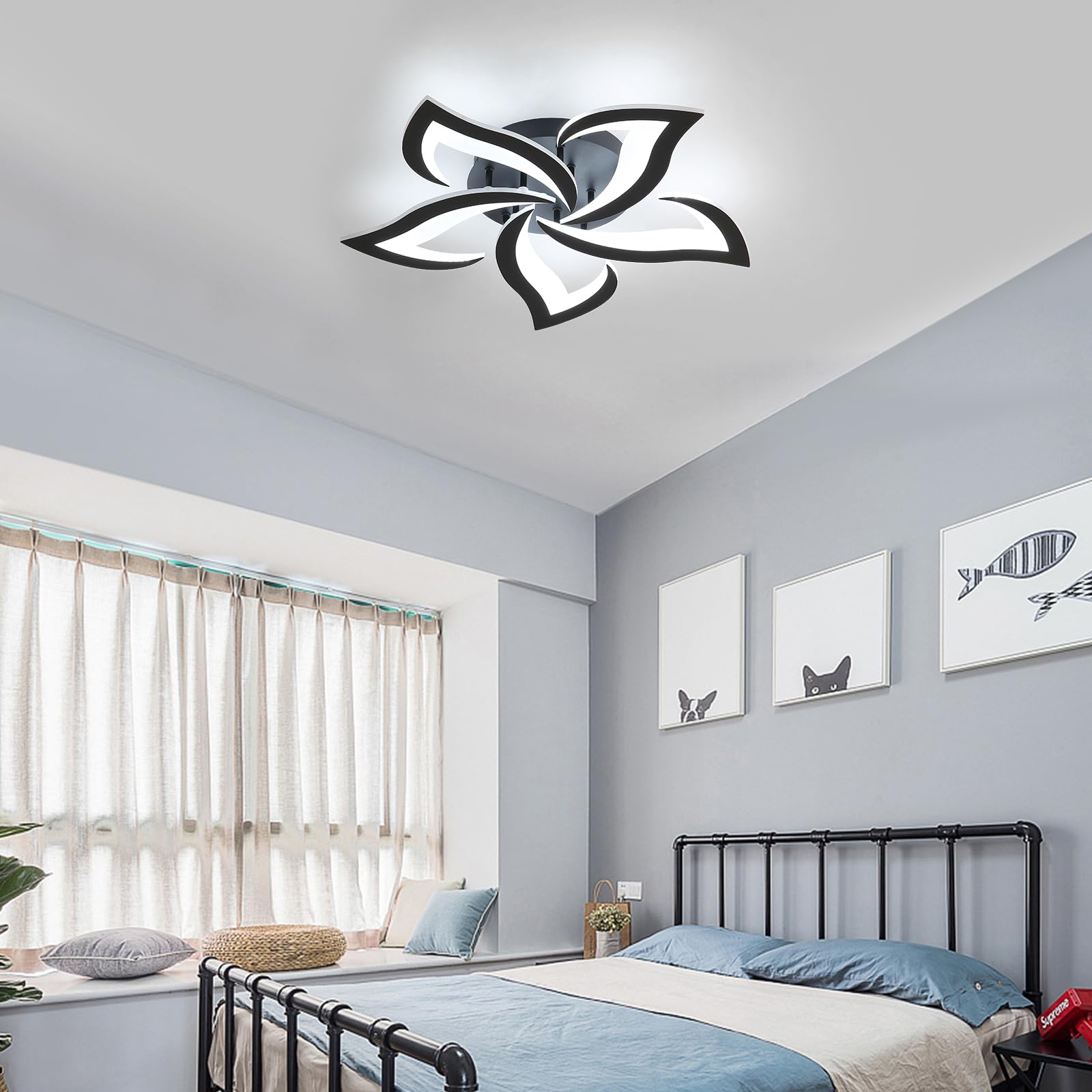Comely Lampa sufitowa, Plafon LED 60 W 6750 LM, zimna biel 6500K, czarna nowoczesna lampa sufitowa do sypialni, salonu, jadalni (średnica 60 cm)