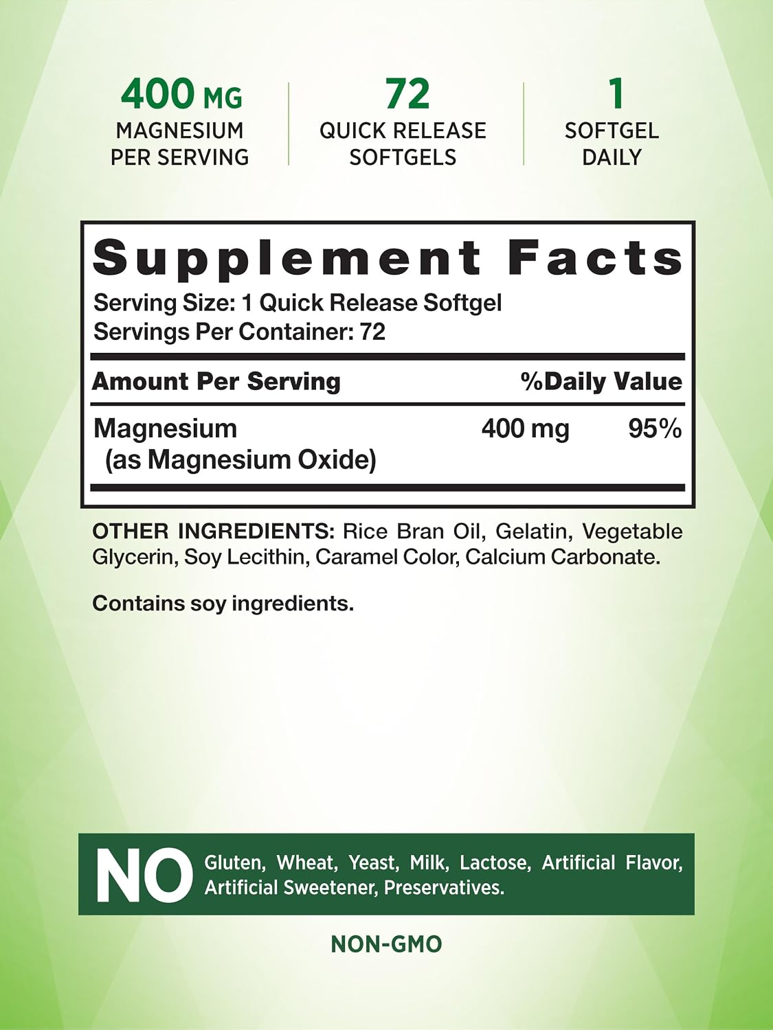 Nature's Truth Magnesium 400Mg Softgel, 72 Count, Clear