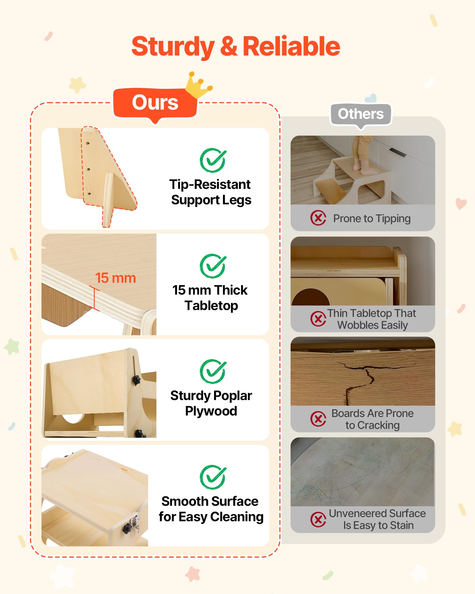 VEVOR Torre de Aprendizaje Montessori Plegable para Niños Multifuncional | Torre Ayudante de Cocina Infantil, Juego de Mesa y Silla Convertible para Bebés de Madera, para Destete Comer Jugar Dibujar