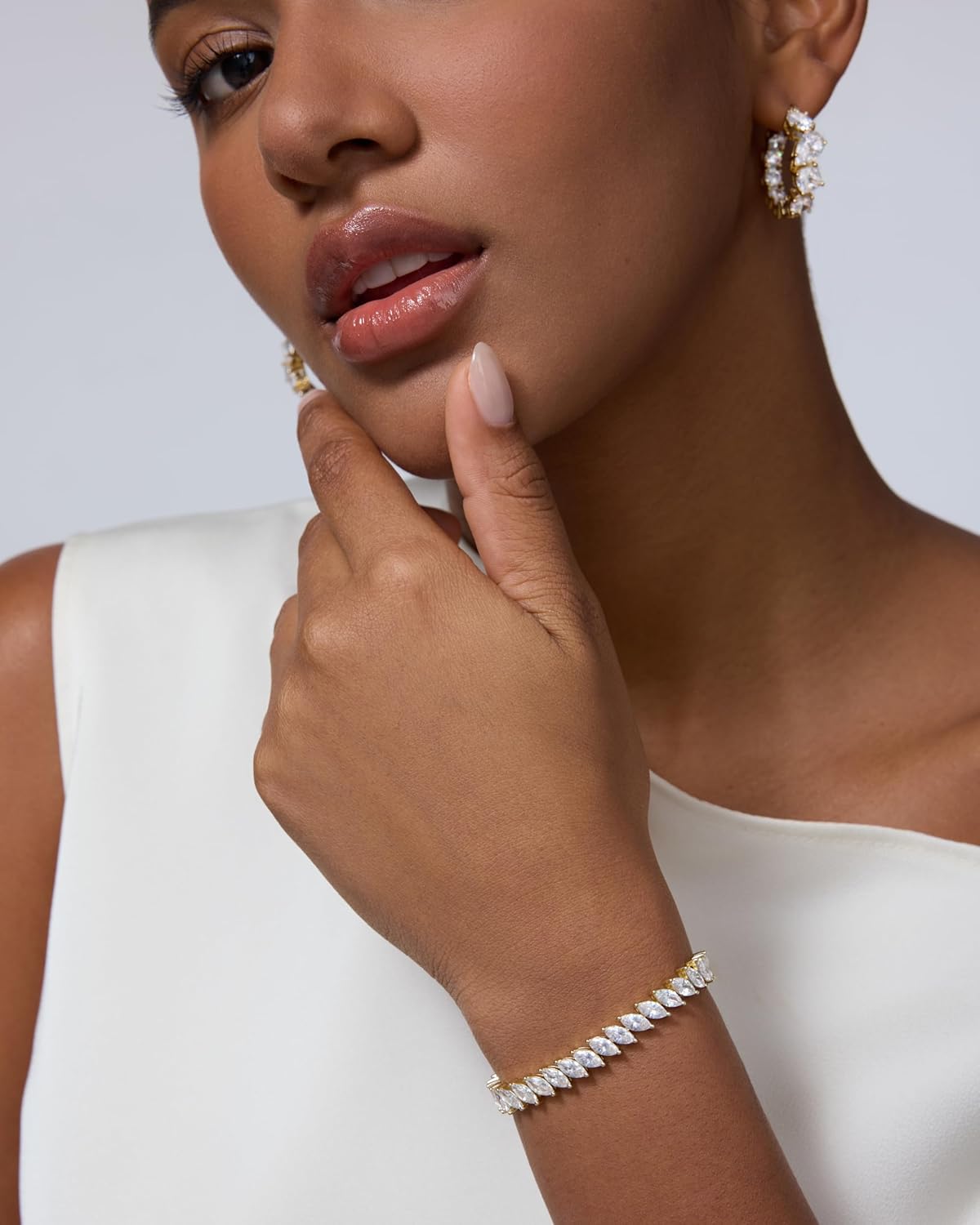 PAVOI 14K Gold Plated Marquise Cut Tennis Bracelet for Women - Cubic Zirconia Gold Tennis Bracelets for Women - Delicate Marquise CZ Bridal Jewelry for Wedding - Image 3