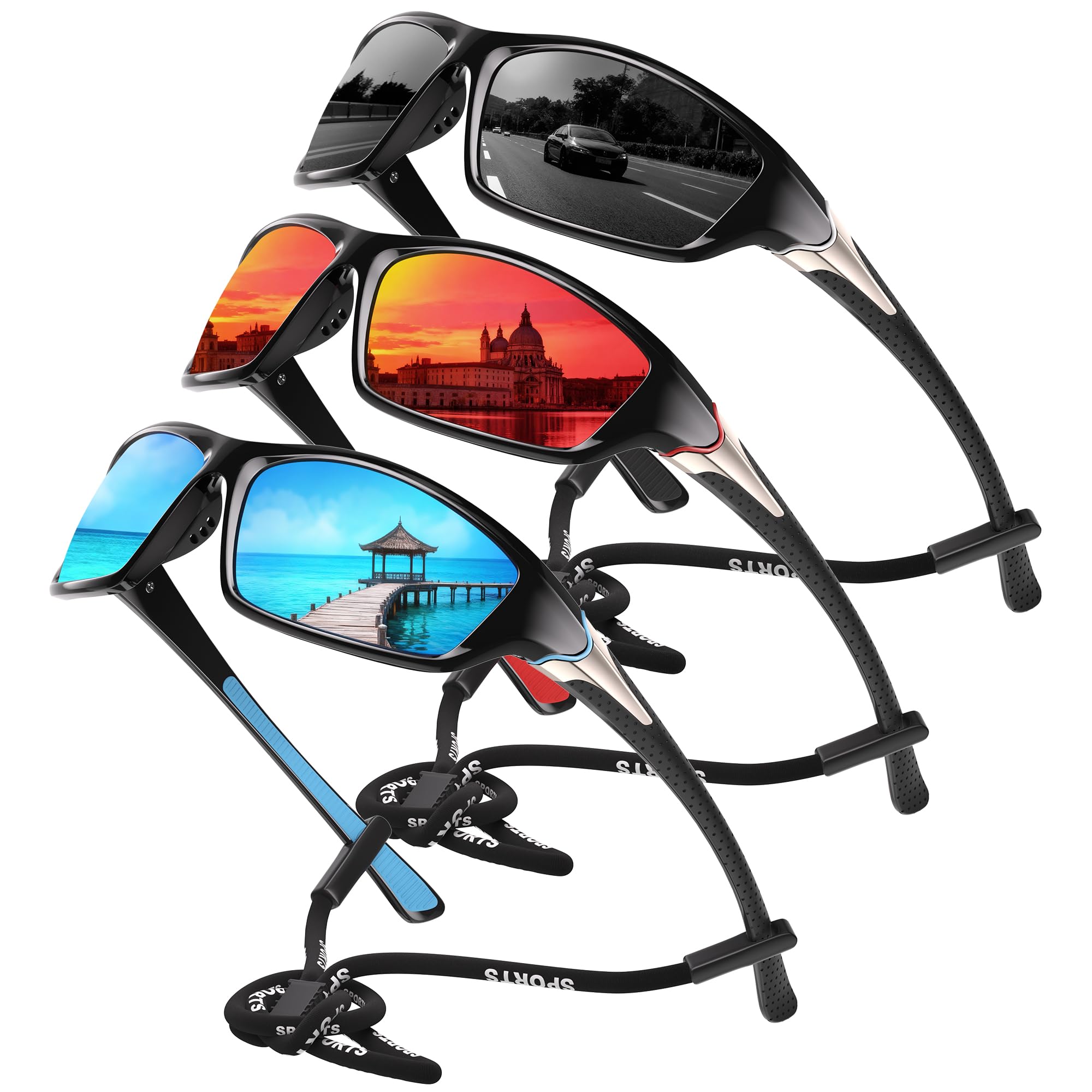 Polarized Sports Sunglasses for Men - Wrap Around Mens Sunglasses UV Protection for Fishing Cycling Driving