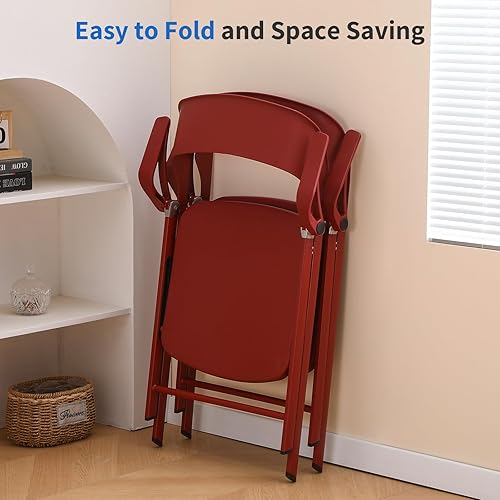 Miniatura 6 de KAIHAOWIN Paquete de 2 sillas plegables de plástico con reposabrazos, sillas plegables resistentes con marco de acero, sillas de invitados apilables