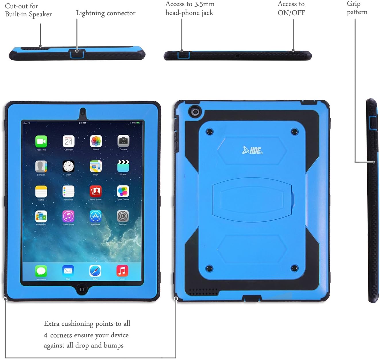 HDE Dual Layer iPad 4 Case Built-In Screen Protector Shockproof Shell Rugged Lightweight Cover for Apple iPad 4 (Blue)
