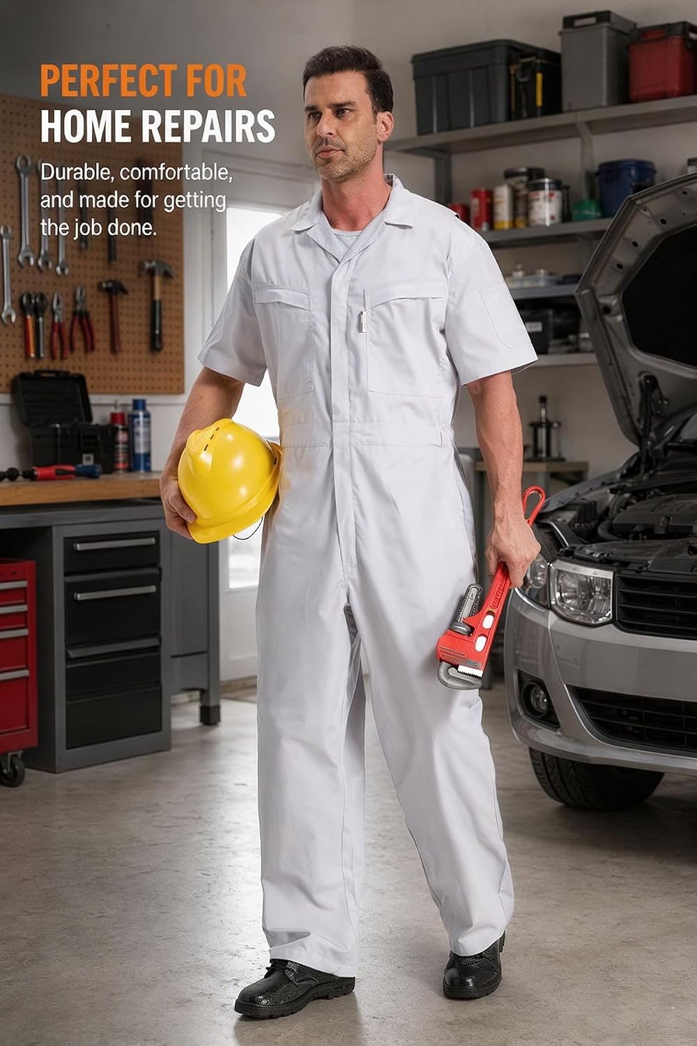 Short Sleeve Coverall Mechanic Jumpsuit for Men Summer Work Coveralls Crawl Suit