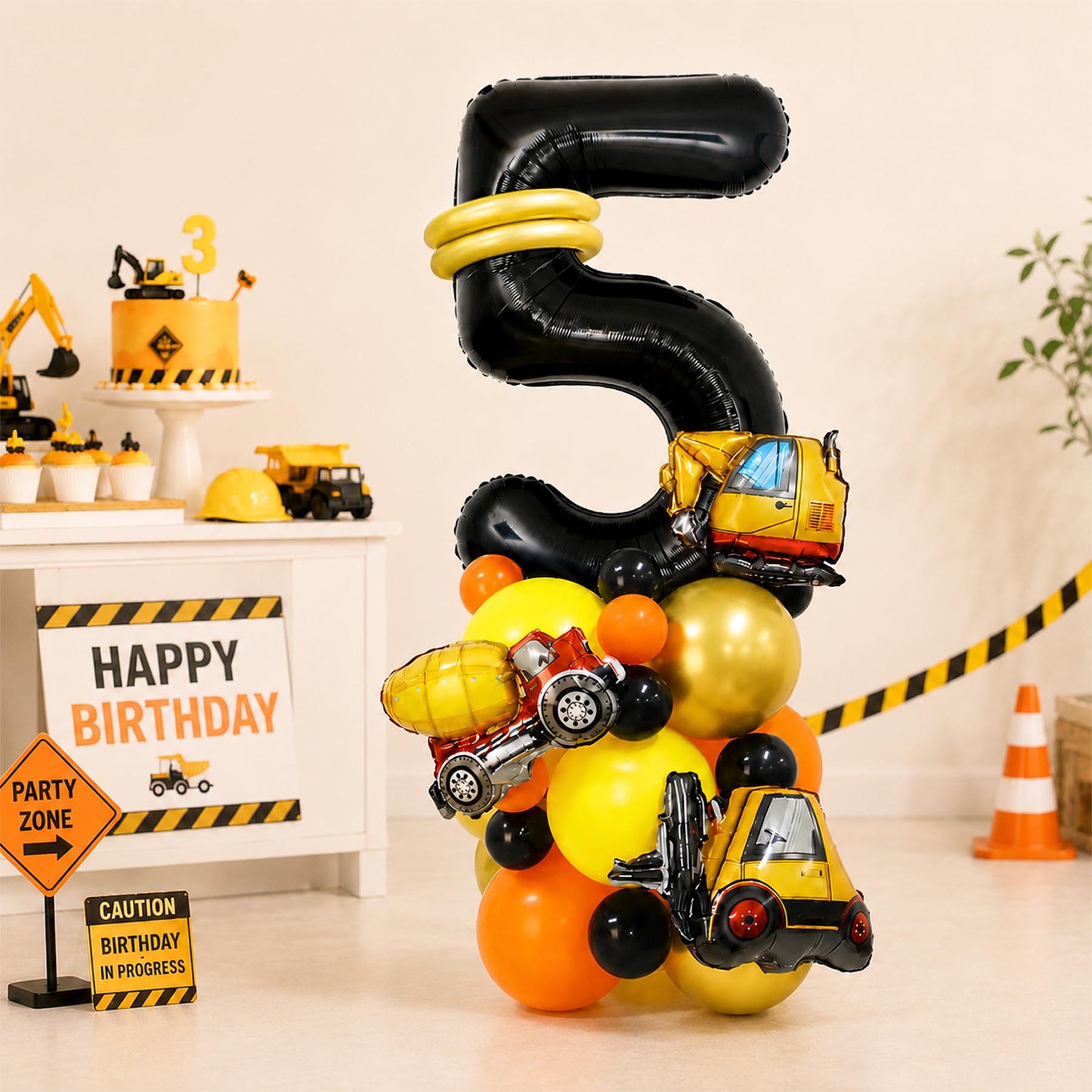 Digger Balloons, 32inch Black Number 5 Balloon for 5th Birthday Decorations