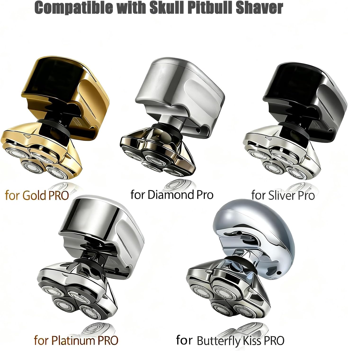 Replacement Heads Blades for Skull Pitbulls Gold PRO, Silver PRO, Platinum PRO, Head for Butterfly Kiss PRO Head Shavers - Image 2