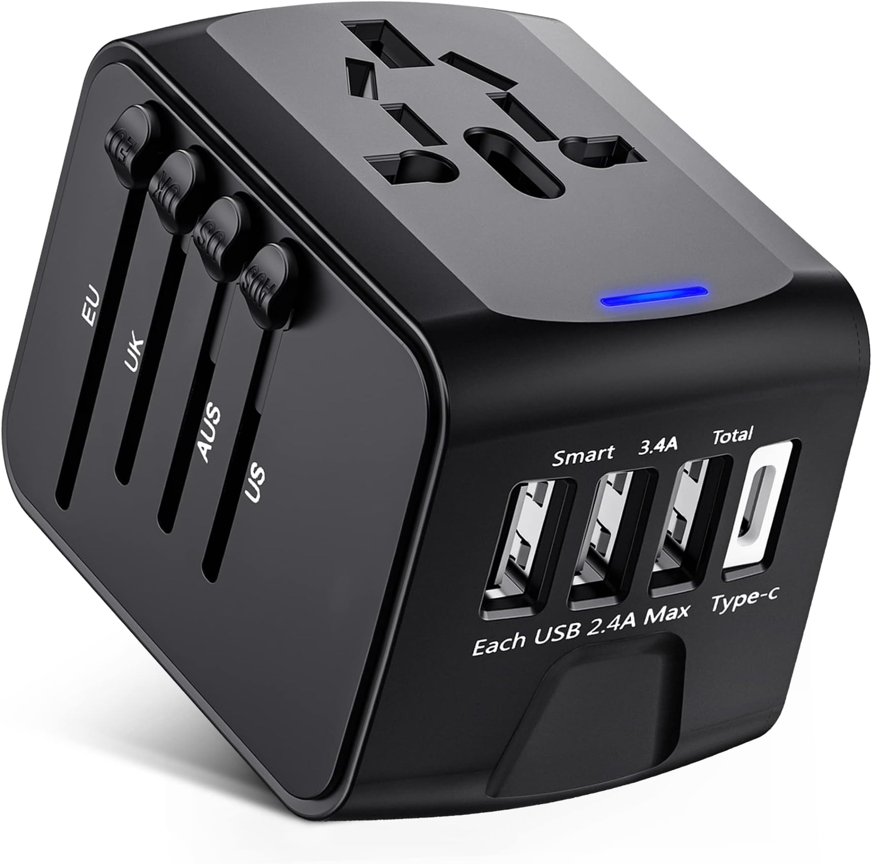 HOMYE Adaptateur Prise Voyage Universelle avec TypeC + 3 Ports USB & Prise AC, France vers USA