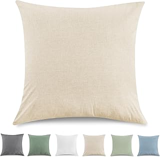 TOCOMOA Kissenbezug 40x40 cm 2er Set - 100% Gewaschene Baumwolle Kissenbezüge Oeko-TEX Zertifiziert, Leinenoptik und Atmungsaktiv Kissenhülle, Sand Kopfkissenbezug mit Reißverschluss