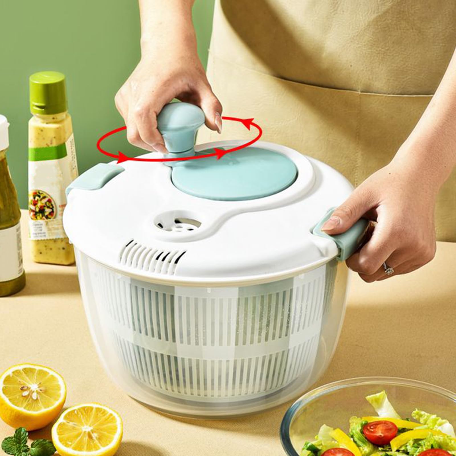 Centrifuga per insalata, in polipropilene, 25,2 x 21,7 x 18,5 cm, centrifuga per lattuga, 5 l, con e impugnatura antiscivolo, asciuga verdure e tritatutto per insalata per una facile
