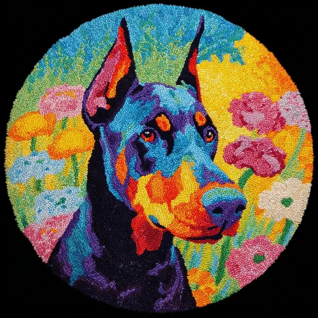 Round Latch Hook Rug Kits Doberman For Adults And Starter 50*50Cm