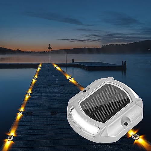 VOLISUN Paquete de 4 luces solares para entrada de vehículos, 2 colores en 1, luces LED de advertencia para exteriores, impermeables, para