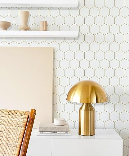 Vista 65 de Papel tapiz hexagonal geométrico para despegar y pegar, papel tapiz moderno, 17.3 x 78.7 pulgadas, rollo decorativo impermeable para cajones beige