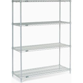 Nexel Adjustable Wire Shelving Unit, 4 Tier, NSF Listed Commercial Storage Rack, 18" x 48" x 63", Silver Epoxy