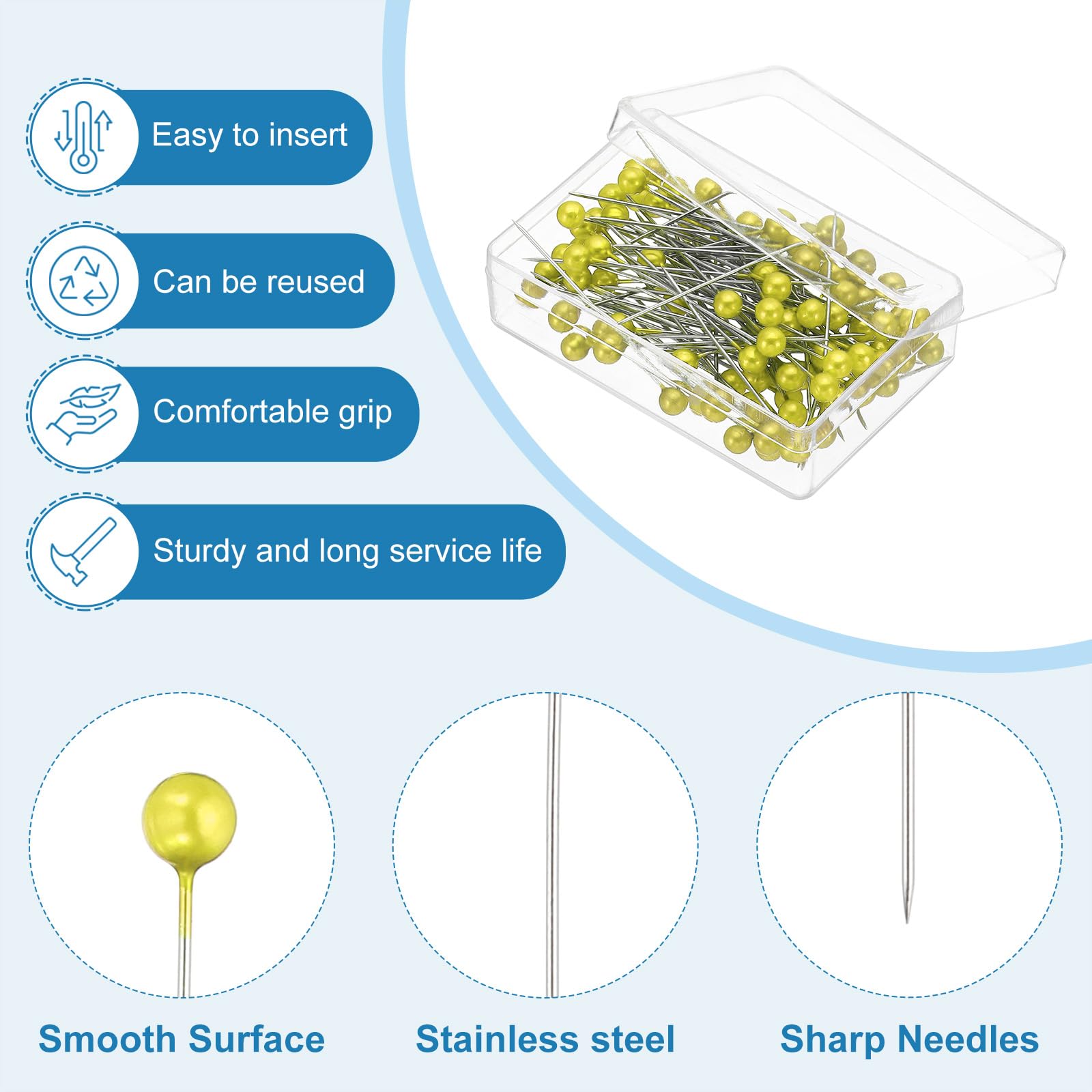 PATIKIL Sewing Pins, 600 Pcs 1.5 Inch Straight Pin with Plastic Pearlized Ball Head for Fabric Decorative, Jewelry DIY - Image 3