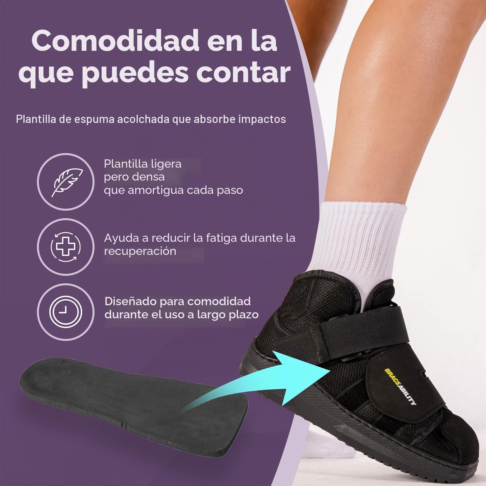 BraceAbility Zapato médico para caminar con puntera cerrada - Bota ligera de protección quirúrgica para el pie con correas ajustables y abrazadera para cirugía de juanete o dedo en martillo (S)