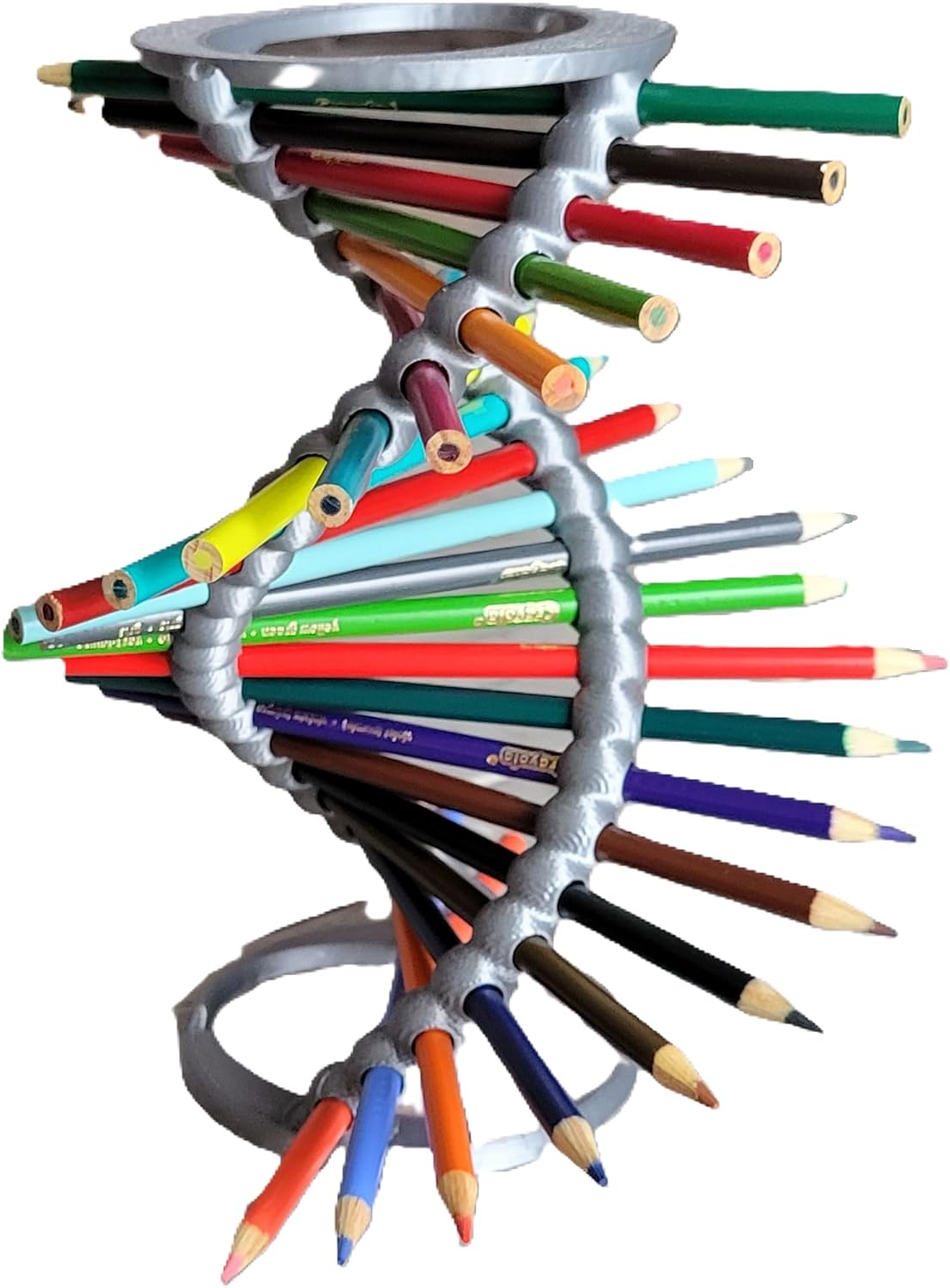 Znet3D Double Helix DNA Desk Organizer - Durable Pencil Holder for 23 Pencils | Ideal Gift for Teachers, Students, and Science Enthusiasts (Silver)