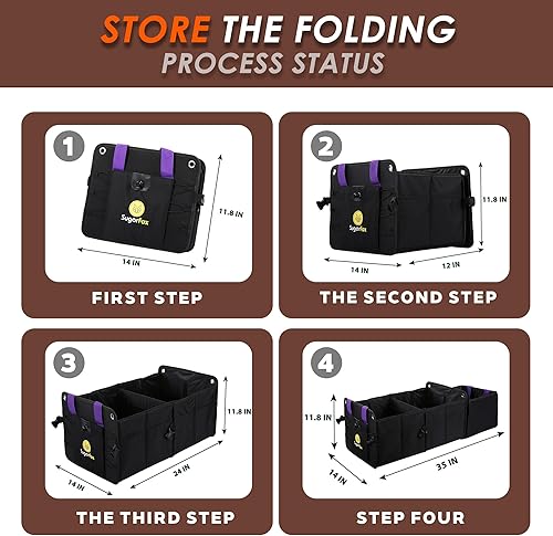 Miniatura 2 de Organizador de maletero de automóvil para SUV, organizador de almacenamiento impermeable de gran capacidad de 84 litros, compartimentos plegables y