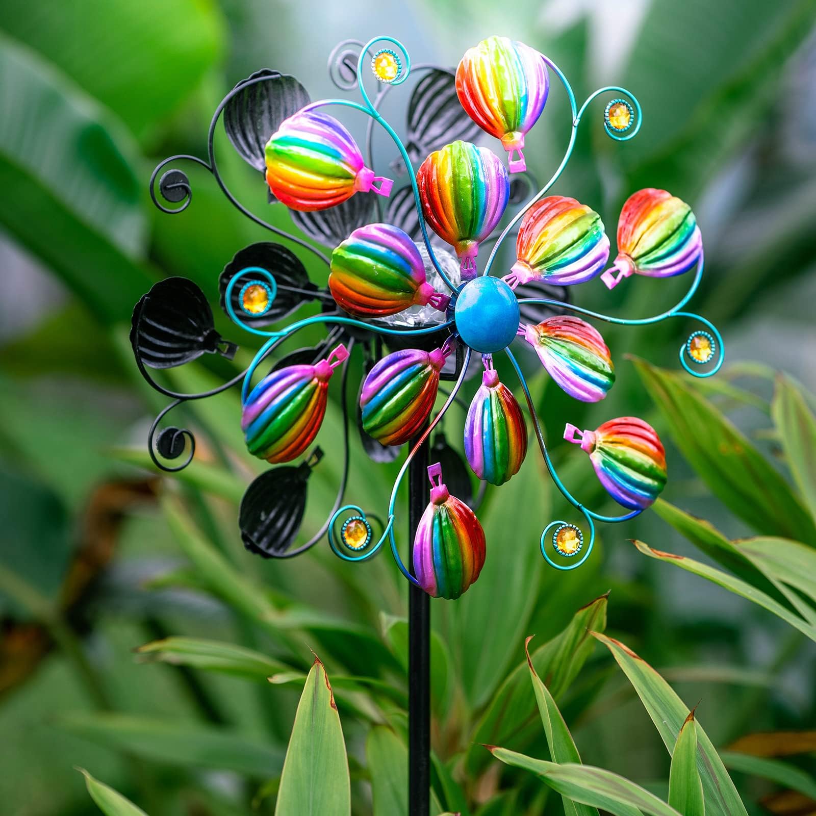 QualdoutSolar Wind Spinners for Yard and Garden- 58.2 Inch Metal Wind Sculptures Outdoor Clearance Kinetic Windmills with Multi Color Led Glass Ball