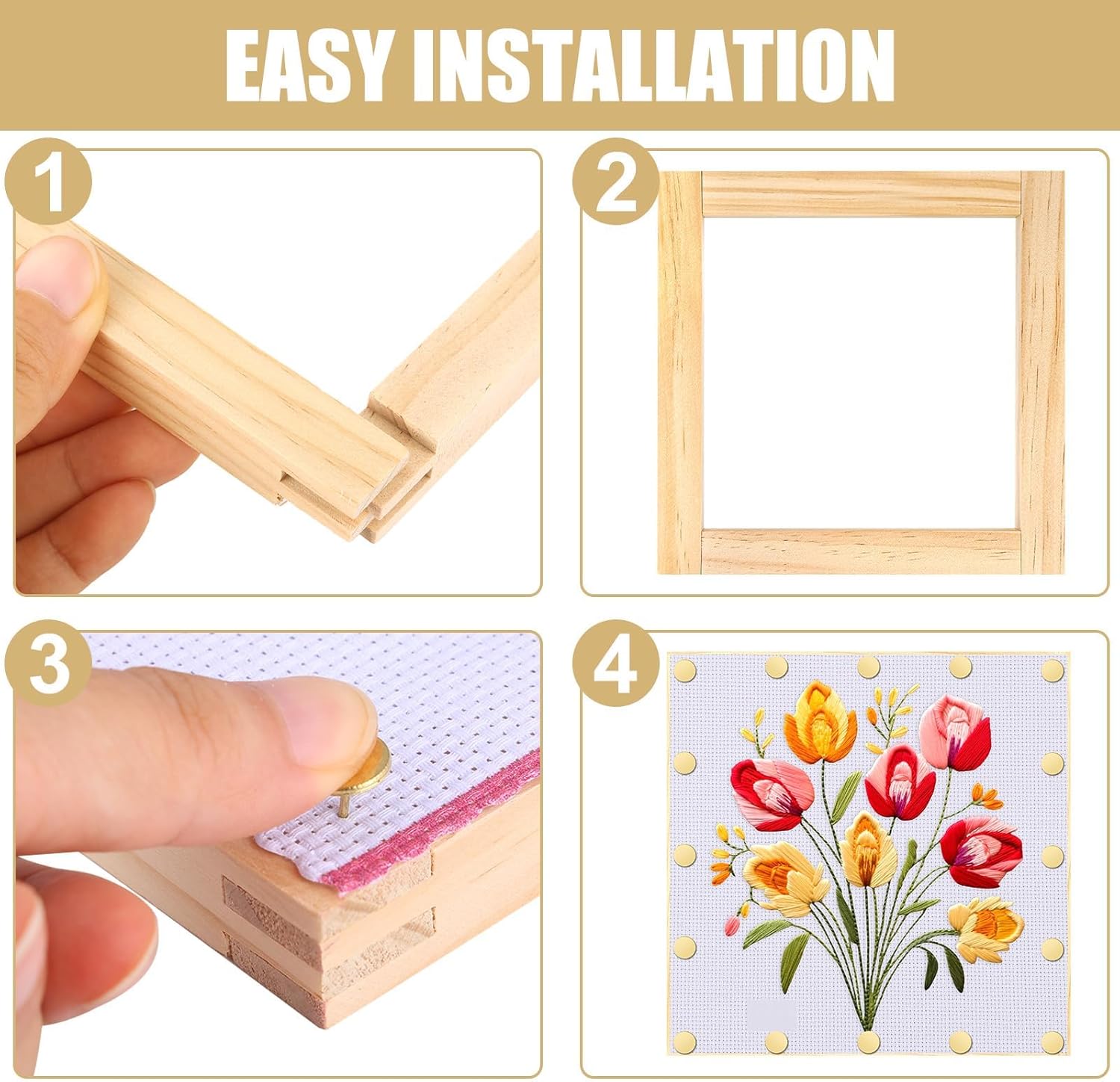 Czlotyh 16 PCS Needlepoint Stretcher Bars 2 Sizes Stretcher Bars for Needlework Wooden Canvas Art Supplies with 40 Thumb Tacks for Needlepoint Embroidery Stitch Frame Set Bundle with Crafts