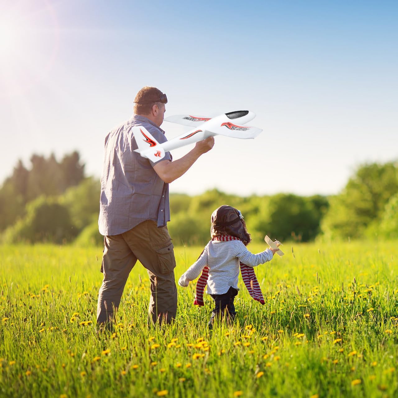 NUOBESTY 2 Pack Airplane, 39" Large Throwing Glider Plane Toy 2 Flight Modes Foam Glider Airplane for Kids Flying Plane Toys for Boys, Girls to Outdoor Play, Birthday Party Favor
