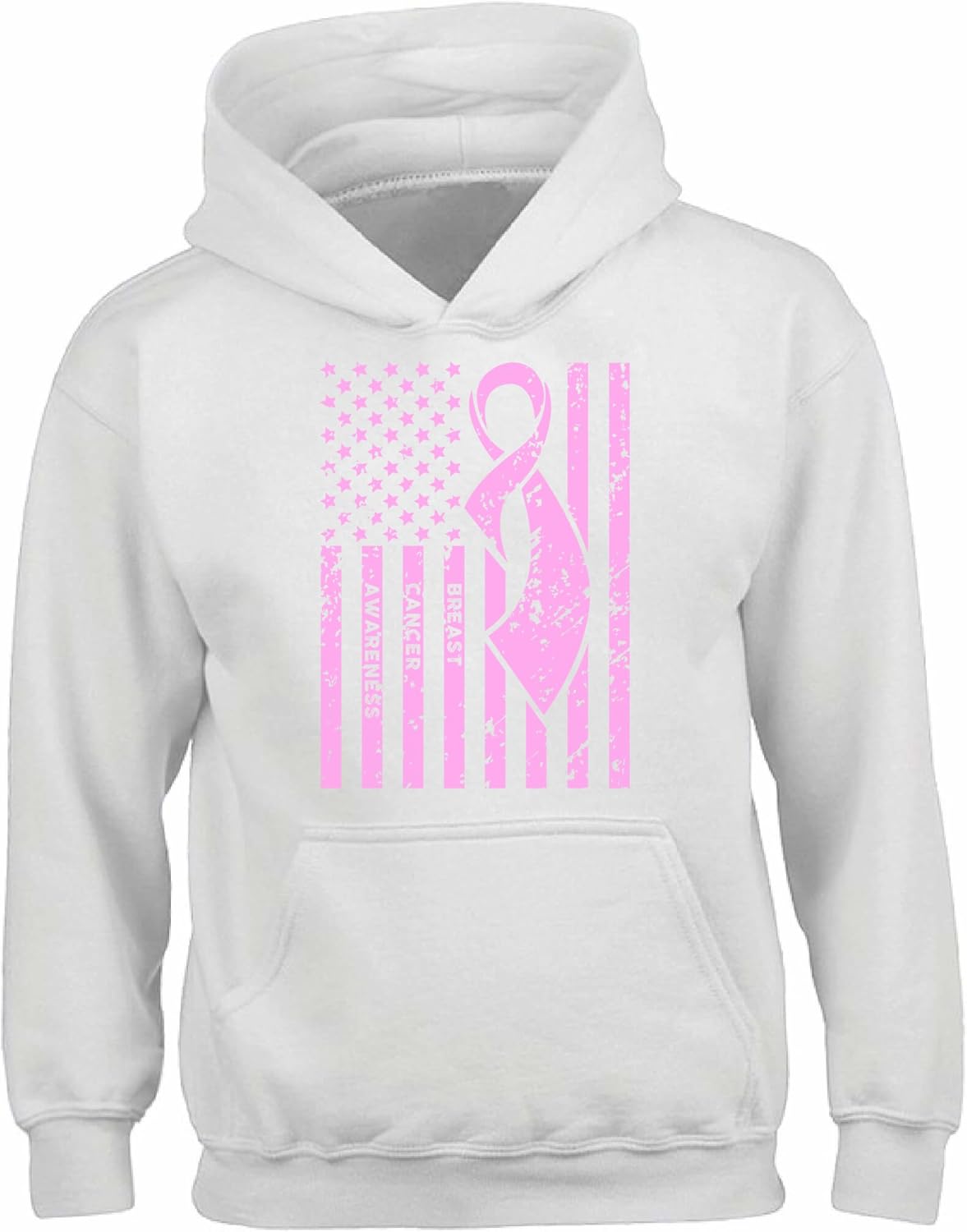 Vizor Unisex Breast Cancer Awareness Hoodie Sweatshirt Pink Ribbon Cancer Flag