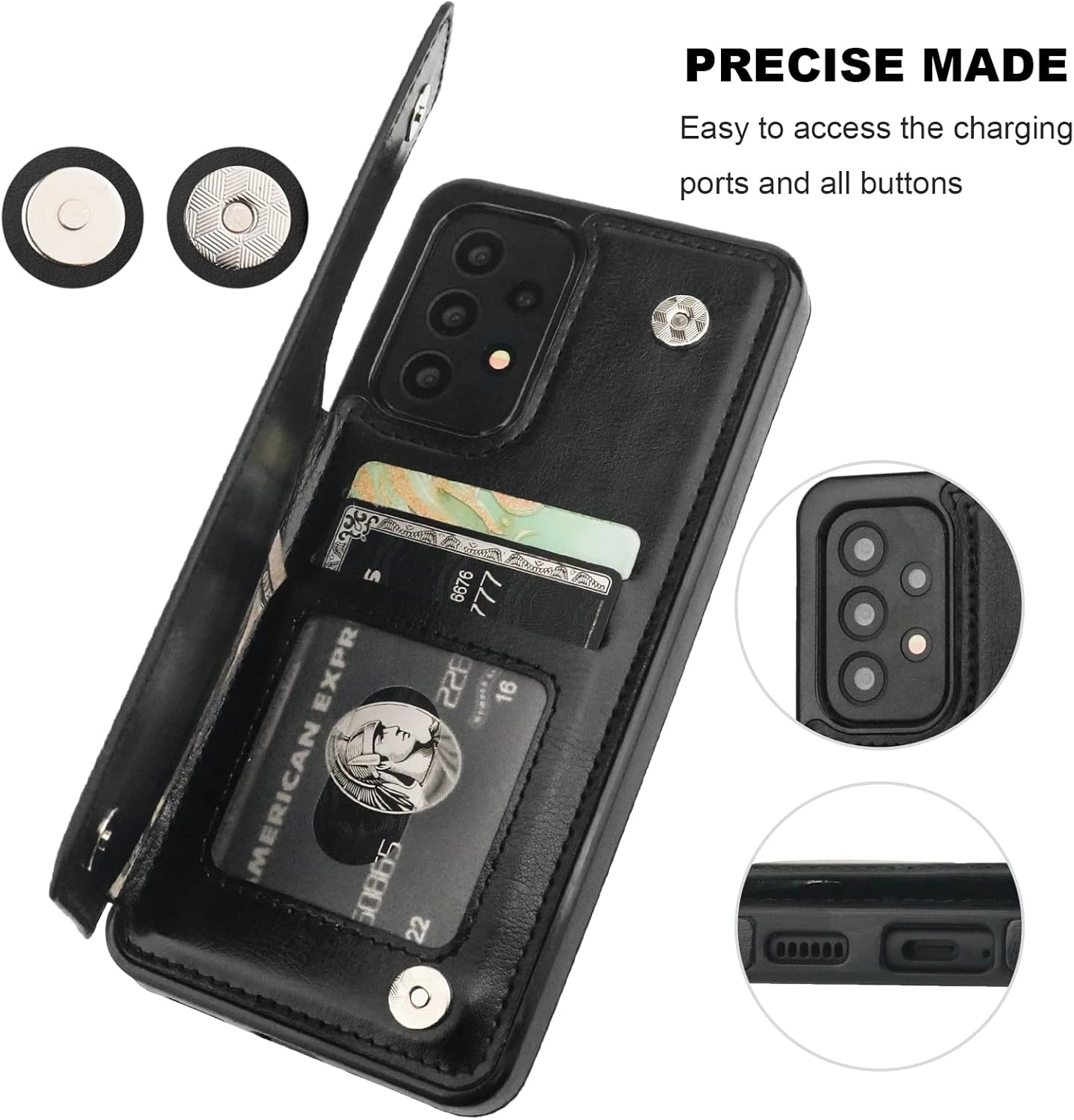 ONETOP Compatible with Samsung Galaxy A53 Wallet Case with Card Holder, PU Leather Kickstand Card Slots Case, Double Magnetic Clasp and Durable Shockproof Cover 5G 6.5 Inch(Black)