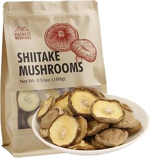VIGOROUS MOUNTAINS Xiangxin Dried Shiitake Mushrooms - Thin Cap Stemless, Quick Rehydrate, Pure Aroma, Soft Texture, 3.53oz