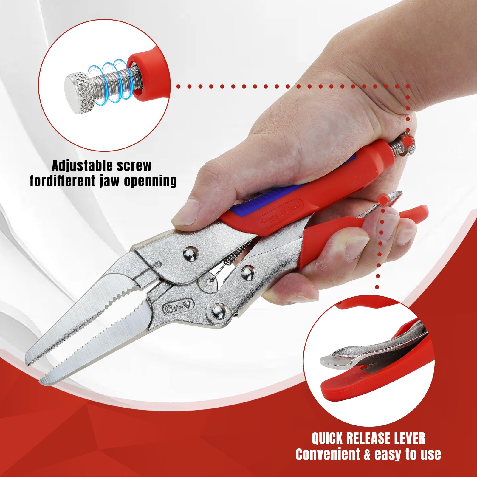TOOLUTION 9 Inch Needle Nose Locking Pliers, CRV Material with Non-Slip TPR Grip for Automotive Electronics & Hard-to-Reach DIY - Image 3