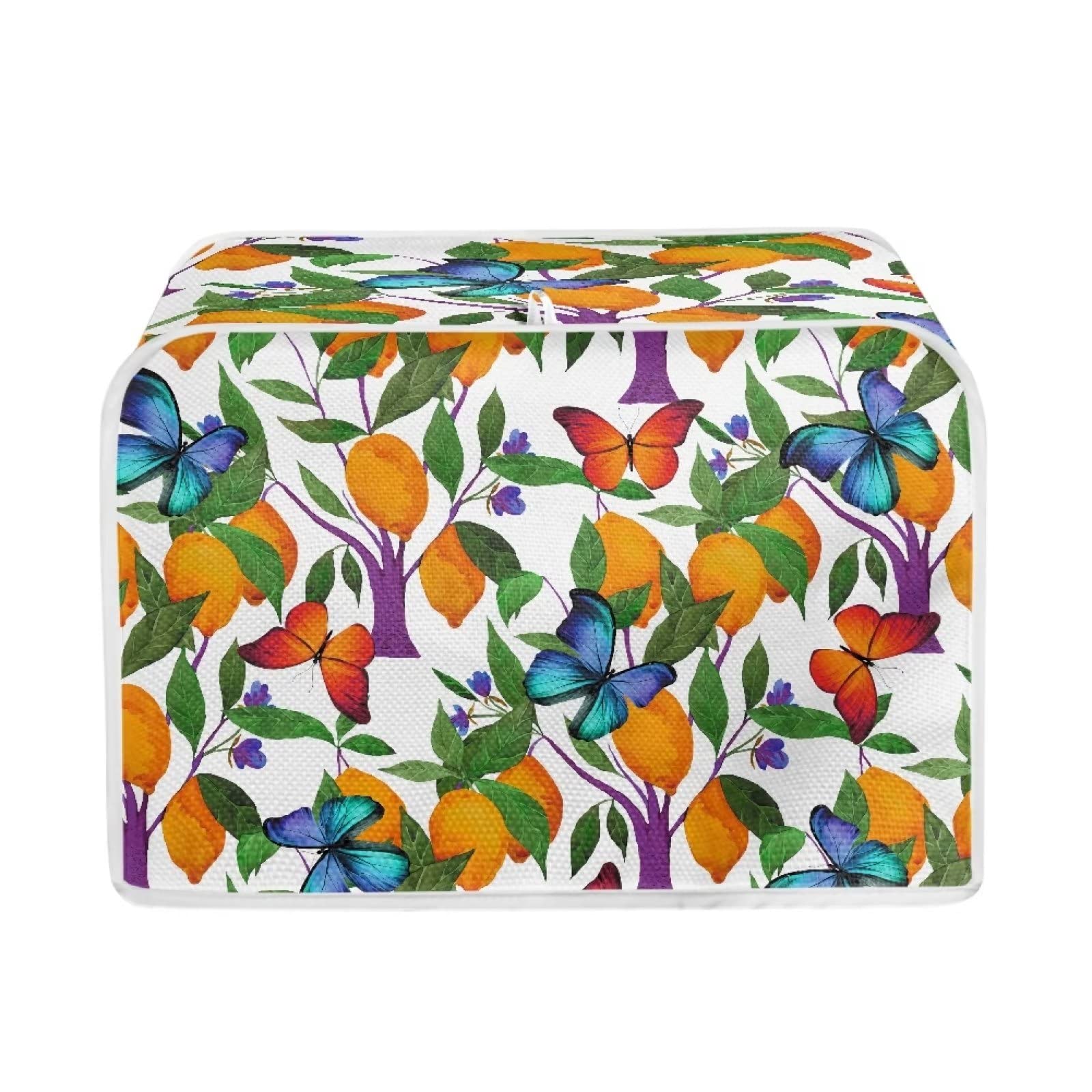 Uasibuni Toaster Cover 4 Slice Blue For Kitchen Toaster Dust and Fingerprint Protection Lemon Butterflies Pattern White Four Slice,Machine Washable Mother's Day Gift