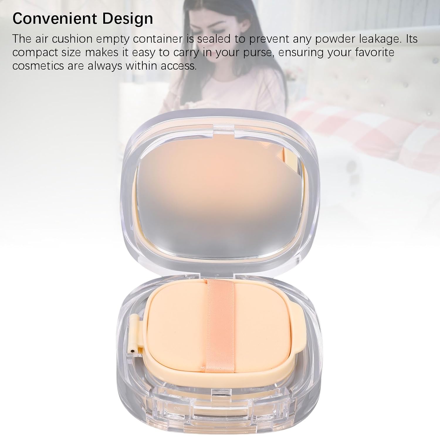 Refillable Air Cushion Container, Portable DIY Air Cushion Empty Box for Makeup with Flip Top Lid, Mirror, Puff