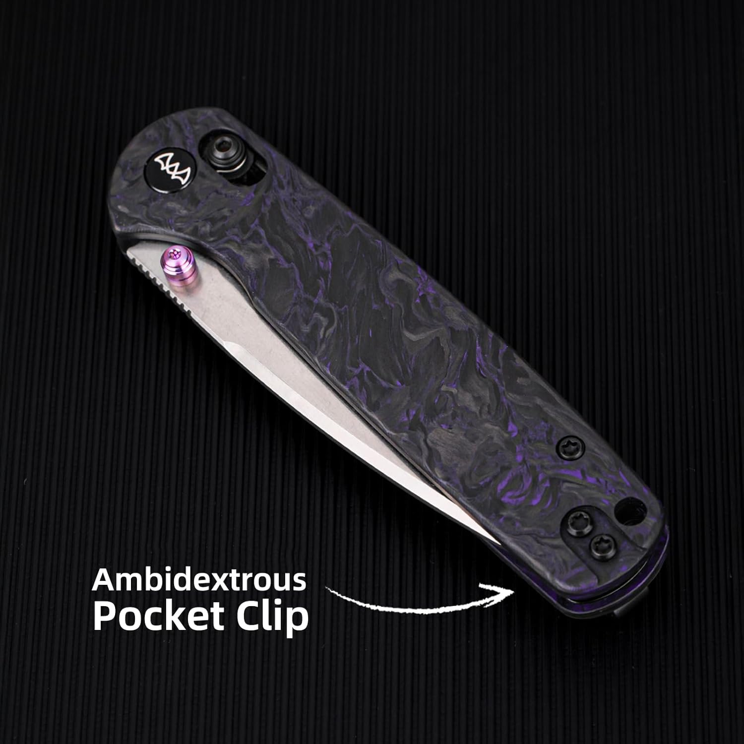 Folding Pocket Knife with Reversible Clip, 3.23" 14C28N Blade EDC Knife with Carbon Fiber Handle and Crossbar Lock, Sharp Camping Hiking Hunting Survival Knives for Men (Purple)