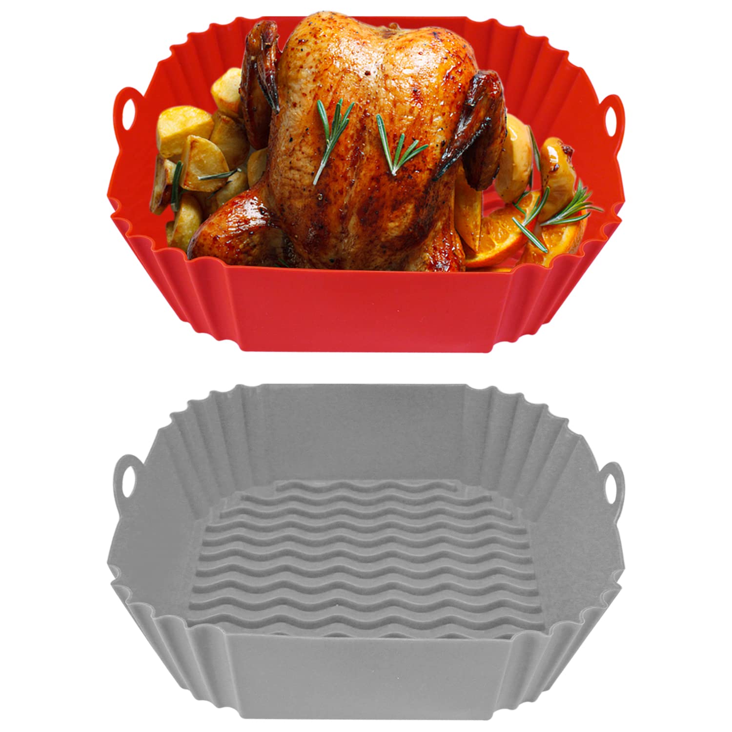 Square Air Fryer Liners Silicone 2-Pack, Reusable Silicone Air Fryer Basket for 4 to 7 QT Air Fryer, Heat Resistant Easy Cleaning Air Fryer Silicone Baking Tray (8 Inch Red & Gray)-image-35