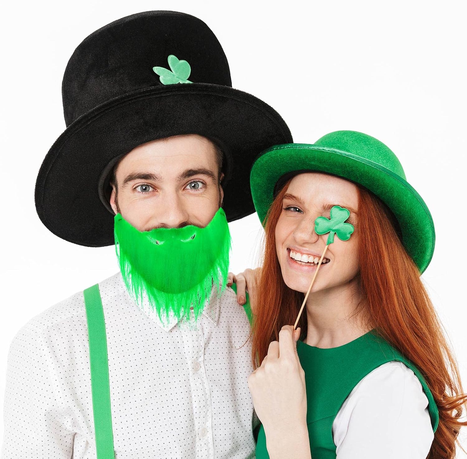6 Pcs St Patrick's Day Fake Beard Green Leprechaun Costume Beard Irish Beard Cute St Patricks Day Accessories for Men Women