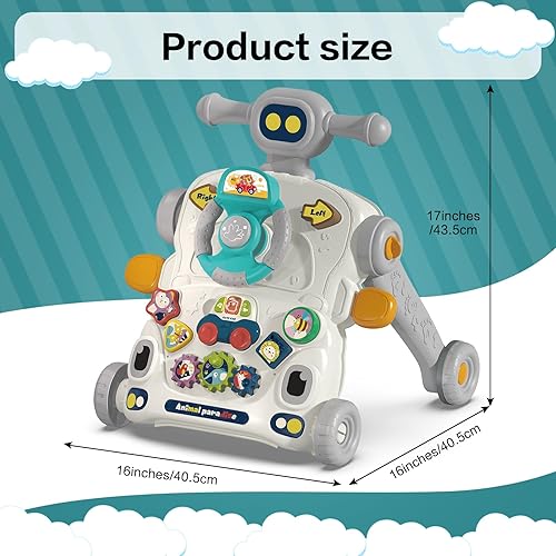 Miniatura 7 de NoTagCat Juguete 3 en 1 para andador y empuje para bebé, centro de actividades sentado a pie, mesa de juego musical de educación temprana, volante,