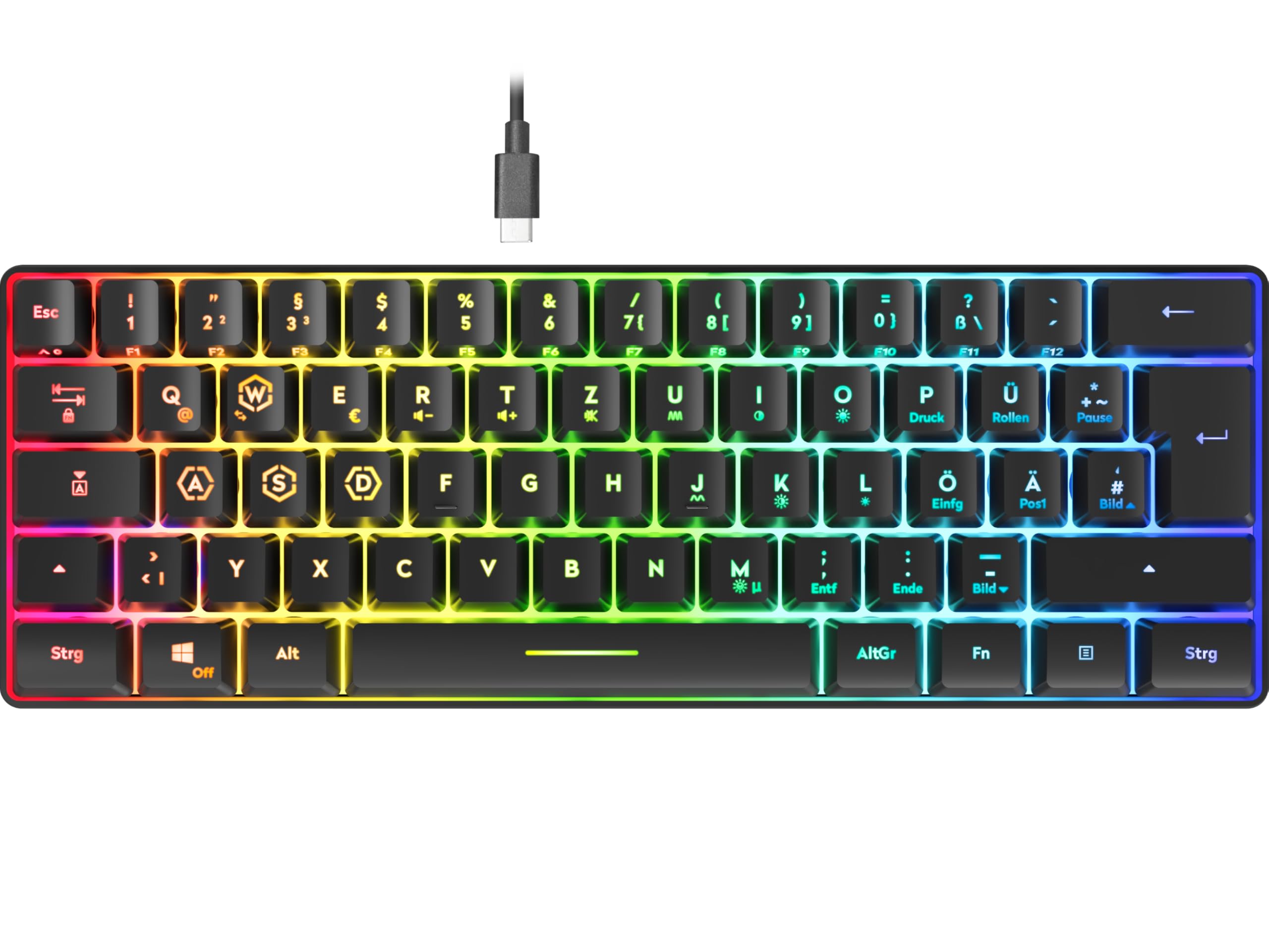 Speedlink LETOS - small RGB gaming keyboard 60%, wired, detachable USB-C cable, backlit, German layout QWERTZ, black
