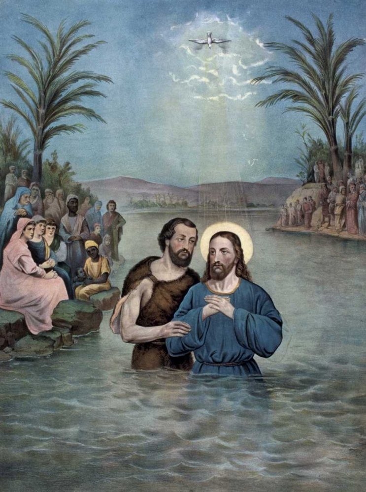 Imagen en lienzo enrollado El bautismo de Cristo Currier e Ives - Arte vertical costero figuras impresas religión y espiritualidad paisajes rive Lienzo bellas artes 20_X_14_in