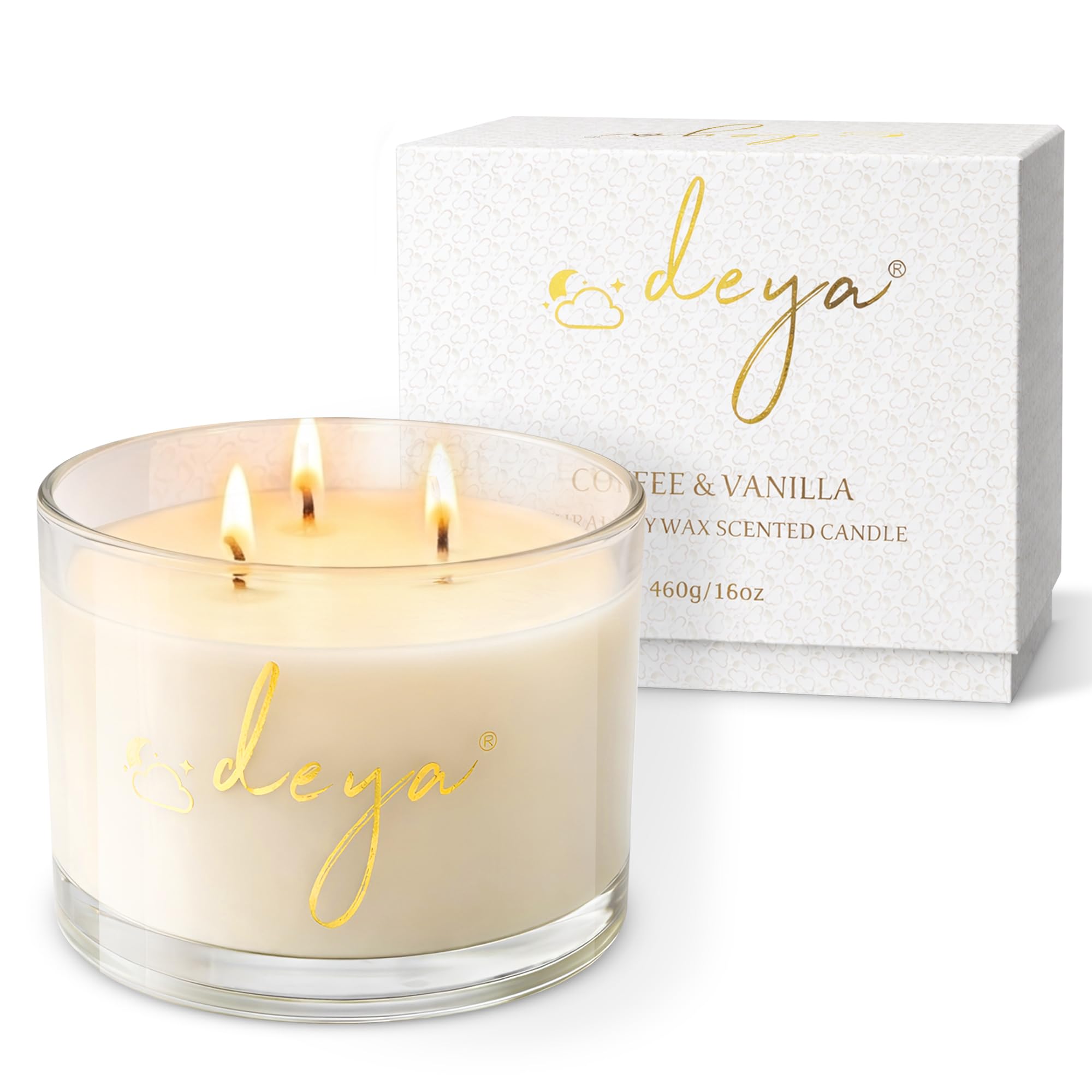 Deya Natural Soy Wax Large Candle | Aromatherapy | 3 Wick Candles | Up to 55 Hours Burning Time | Clear Glass Jar | Vegan | Natural Fragrance | Best Gift for Men and Women (English PEAR&Freesia)