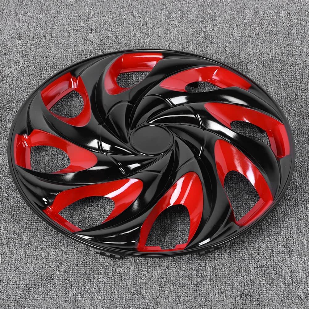 15 Inch Hubcaps, Automotive Wheel Tire Covers Accessories, Black & Red Universal Hubcap Wheel Covers, Auto Tire Replacement Exterior for Cars - Set of 4