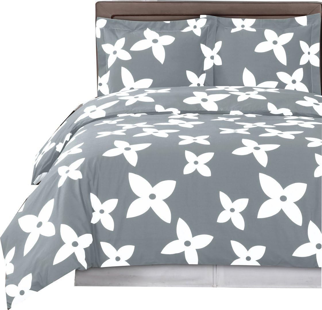 Royal Tradition Desiree 250-Thread-Count 100-Percent Cotton King/California King Reversible Duvet Cover Set, Grey