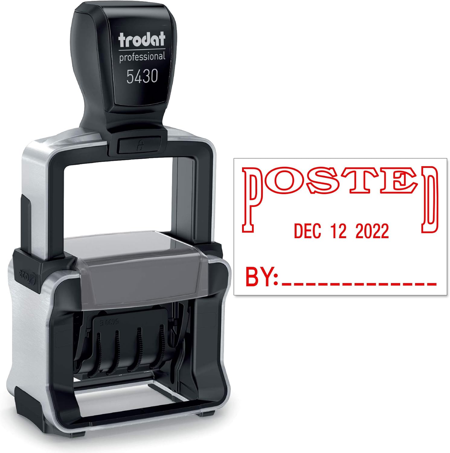 Trodat 5430 Professional Self-Inking Date Stamp with Received - Blue/Red 2 Color Ink