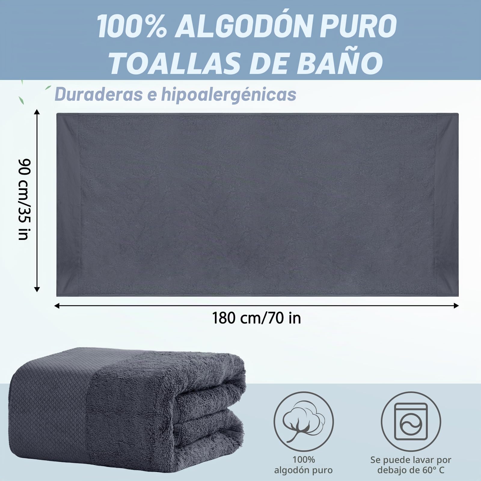 SEISSO Toalla de Baño(90x180 cm), Toallas Extra Grandes Altamente Absorbentes, 100% Algodón, Extra Suaves, Absorbentes y Resistentes Blanco