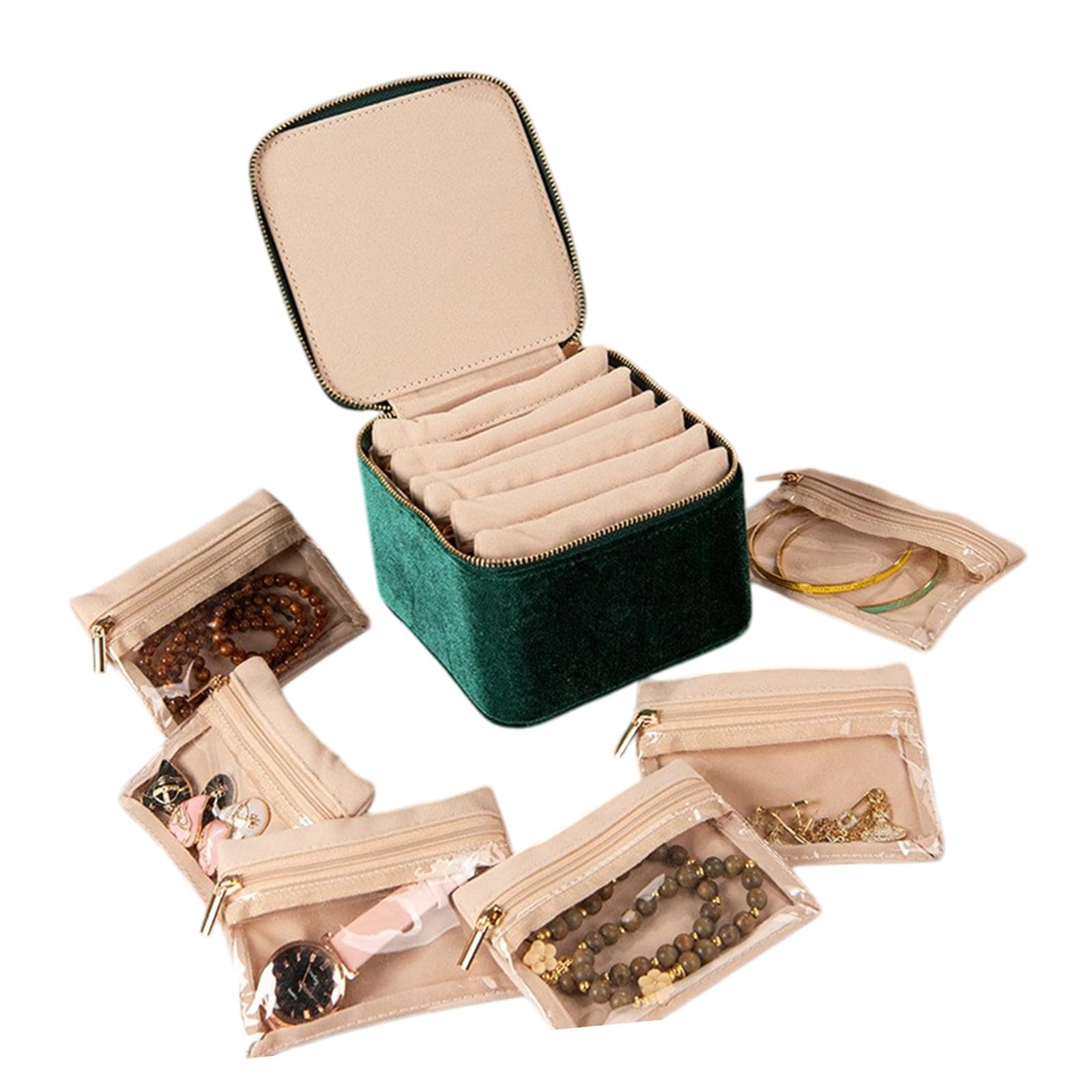 Geavonyg Velvets Jewelry Holder Including 6 Protective Bags Accessories Holder with Individual Zippered Compartments Velutinous Jewelry Box
