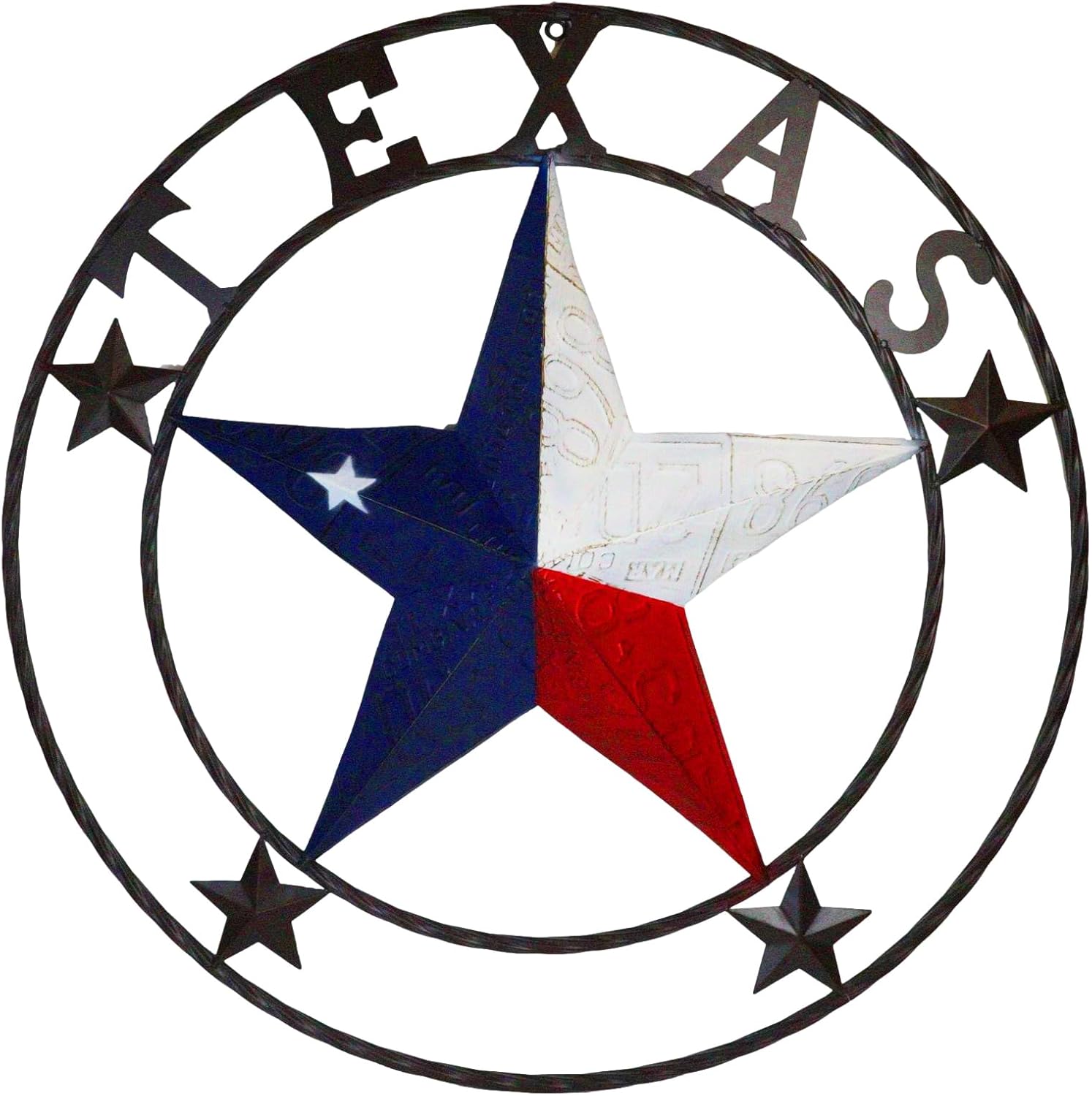 Ebros Gift 34" Diameter Oversized Vintage Rustic Western Lone Star State Texas in Patriotic Flag Colors with Quadruple Mini Stars Metal Wall Circle Sign Plaque Decor Country Farmhouse Accent